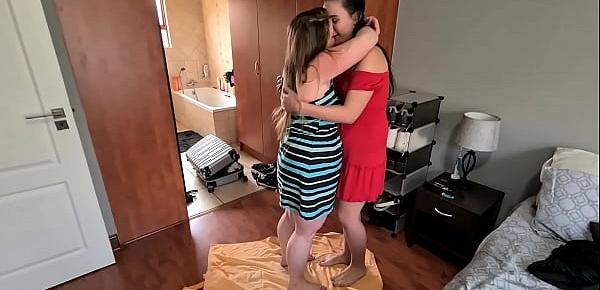  A cock giving 2 lesbian sluts a golden shower as they share a hot lesbian kiss | striptease